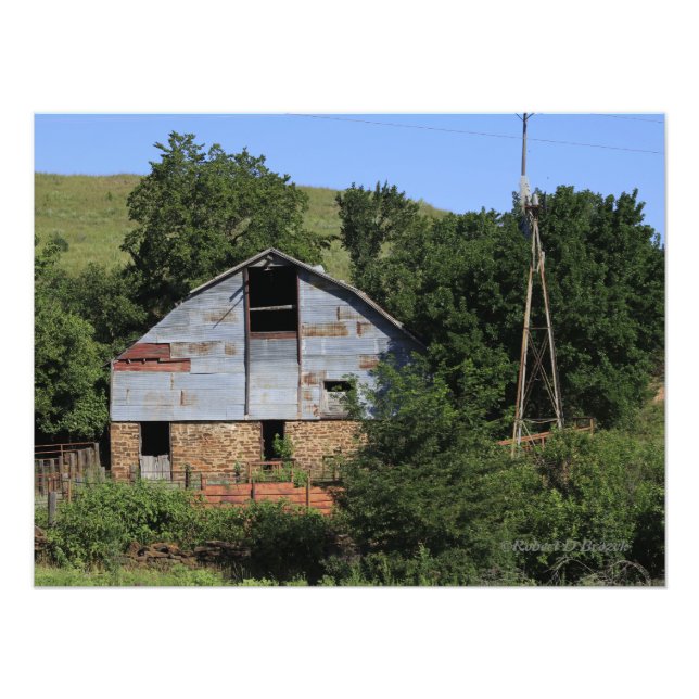 Impression Photo Maison de campagne du Kansas avec moulin agricole (Devant)