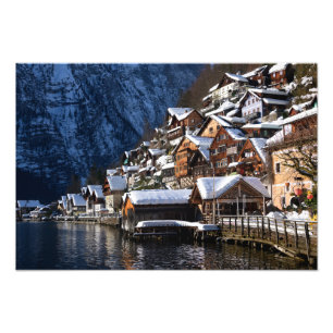 Impression Photo Maison en bois au bord du lac à Hallstatt, Autric