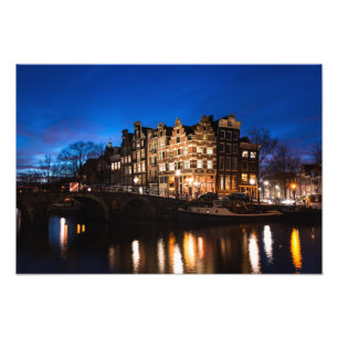 Impression Photo Maisons de canal d'Amsterdam la nuit