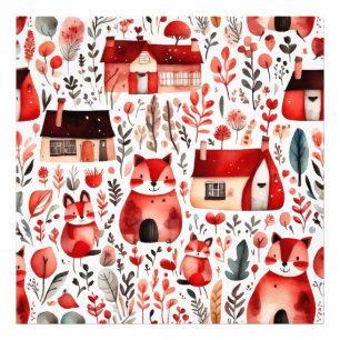Impression Photo Maisons rouges et maisons mignonnes Feuille de pap