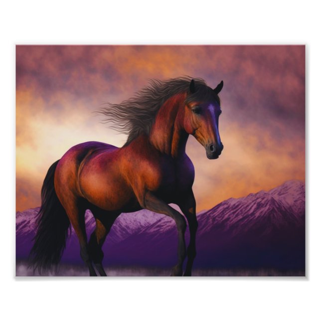 Impression Photo Majestic Horse Stallion Animal Mountain Sunset (Devant)