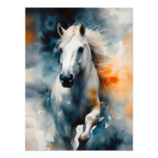 Impression Photo Majestic White Horse in Watercolor