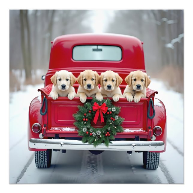 Impression Photo Marionnettes Golden Retriever en Camion de Noël (Devant)