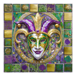 Impression Photo Masque Mardi Gras Jester Vert Or