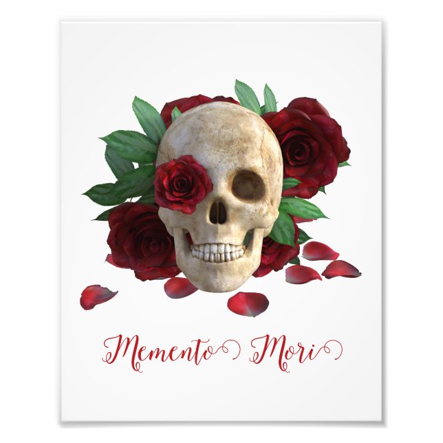 Impression Photo Memento Mori. Crâne aux roses rouges (Devant)