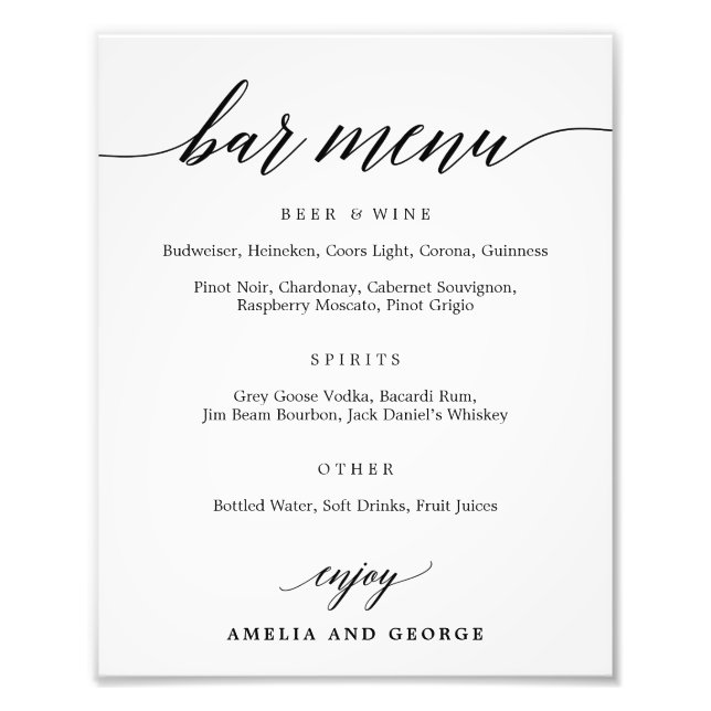 Impression Photo Menu Barre Choisissez votre taille (Devant)