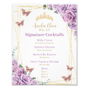 Impression Photo Menu Cocktail Lilac Floral Quinceanera Bar