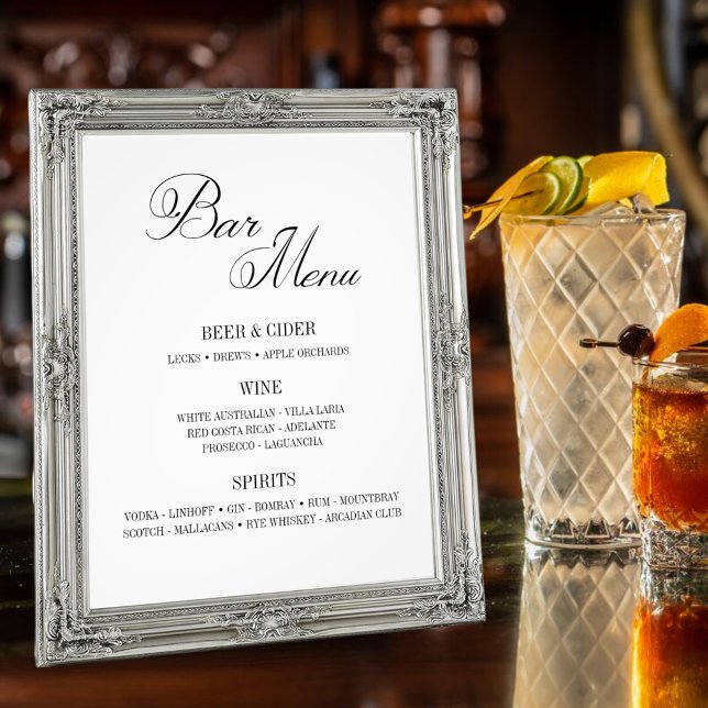 Impression Photo Menu noir et blanc classique 8 x 10 pouces Imprime (Créateur téléchargé)