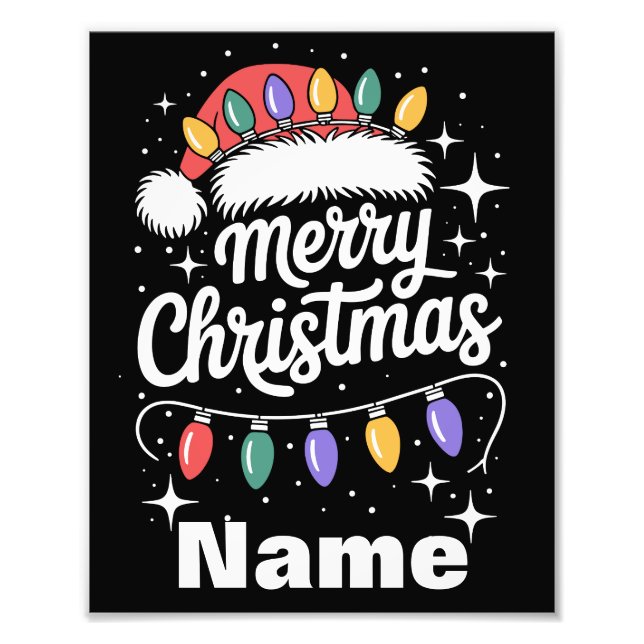 Impression Photo Merry Christmas Lights Santa Hat Personalized Gift (Devant)