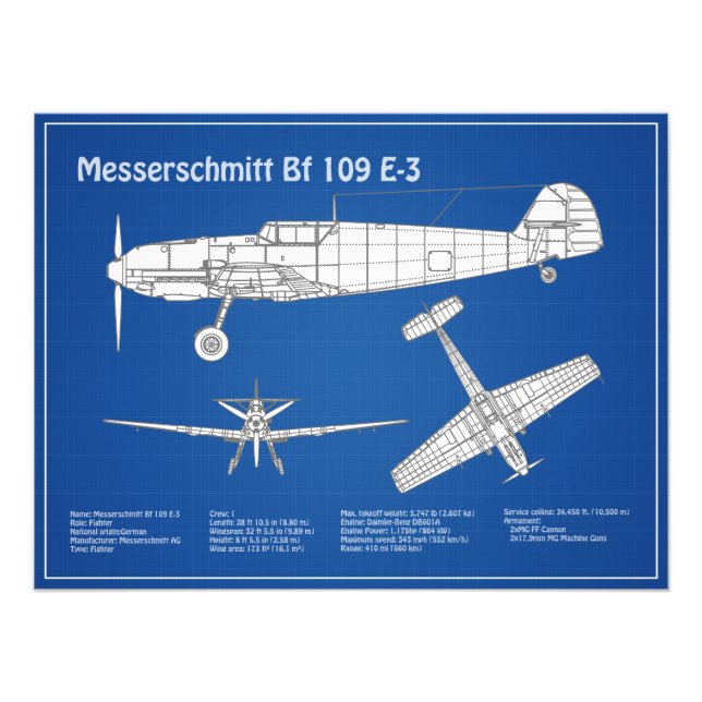 Impression Photo Messerschmitt Bf 109 - Plan d'avion ABD (Devant)