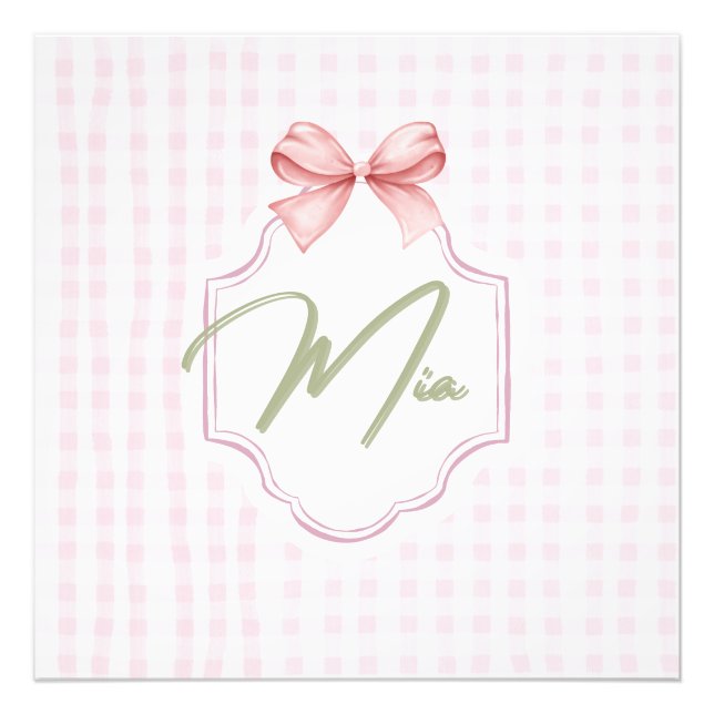 Impression Photo Mia Baby Girl Nursery Bow & En vichy personnalisée (Devant)