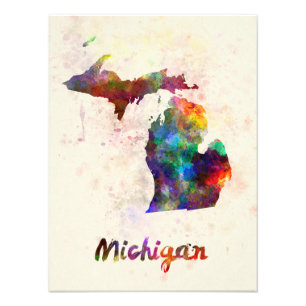Impression Photo Michigan US state in watercolor