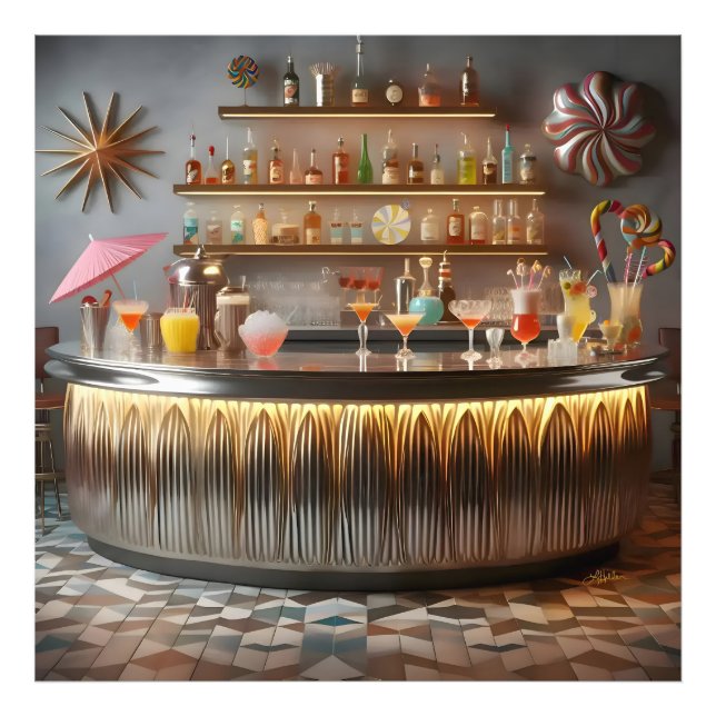 Impression Photo Mid Century Atomic Futuristic Party Bar (Devant)