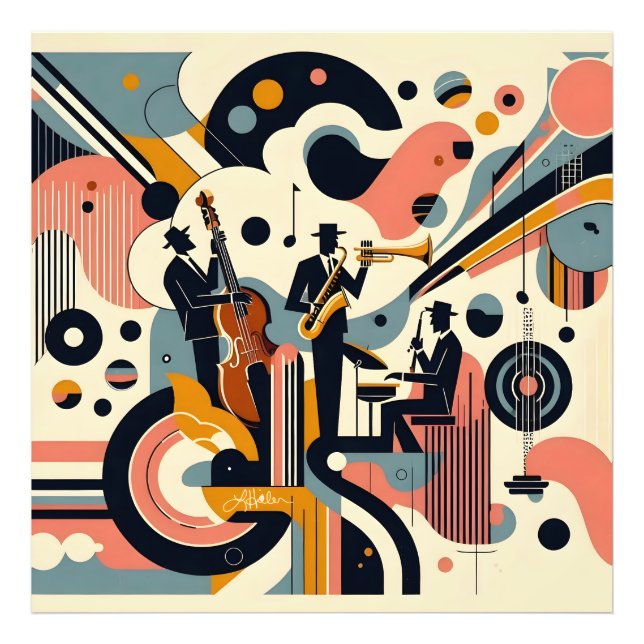 Impression Photo Mid Century Jazz Age Psychedelic Trio (Devant)