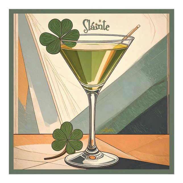 Impression Photo Mid Century Modern Art Shamrock Martini Sláinte!  (Devant)