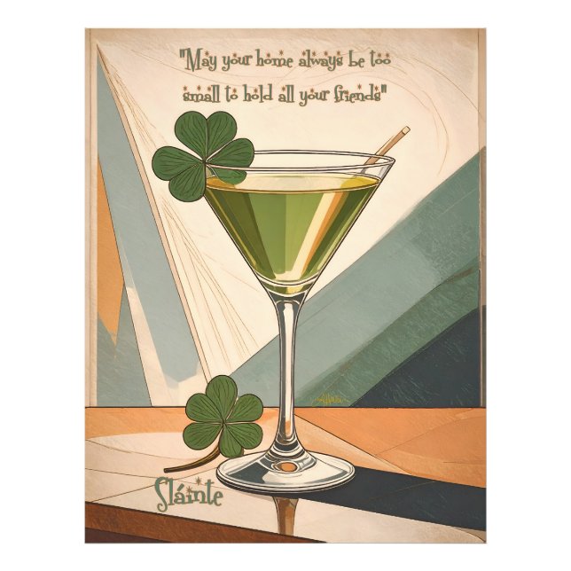 Impression Photo Mid Century Modern Art Shamrock Martini Sláinte!  (Devant)