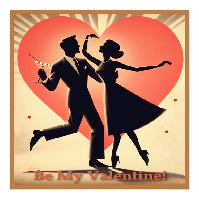 Impression Photo Mid Century moderne Valentine Dancing Couple (Devant)