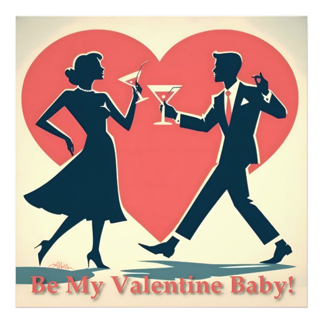 Impression Photo Mid Century Valentine Hip Martini Dancing Couple (Devant)