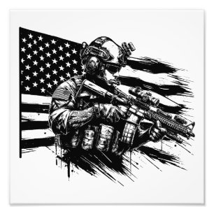 Impression Photo Militaire Soldat Américain Drapeau Art Patriotique