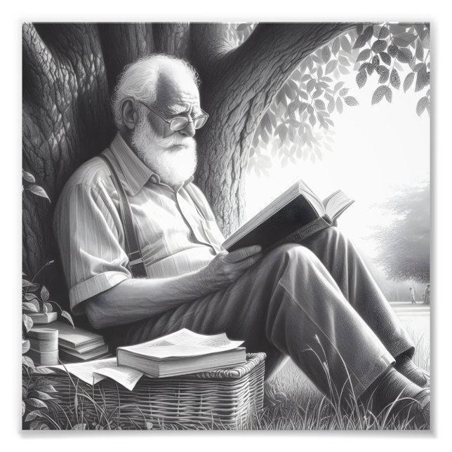 Impression Photo Moments tranquilles Vieux homme Lecture dans la na (Devant)