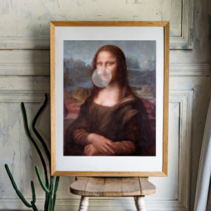 Impression Photo Mona Lisa soufflant du chewing-gum gris