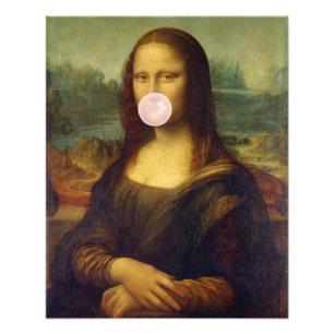 Impression Photo Mona Lisa soufflant un bubble gum rose