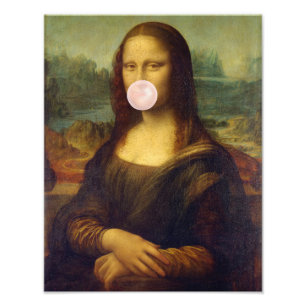 Impression Photo Mona Lisa soufflant un bubble gum rose 
