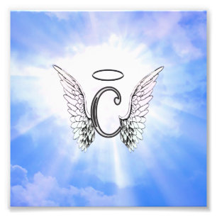 Impression Photo Monogramme C Initiale Avec Ailes Angelles, Nuages 
