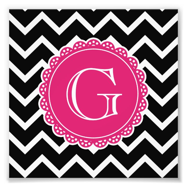 Impression Photo Monogramme noir Chevron rose chaud (Devant)