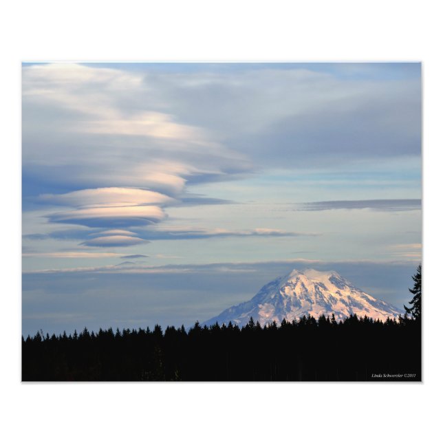 Impression Photo Mont Rainier 20X16 avec nuages lenticulaires (Devant)