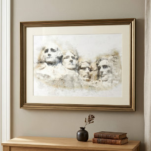 Impression Photo Mont Rushmore, œuvre d'art aquarelle présidentiell