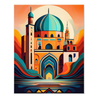 Impression Photo Mosquée sereine sous le coucher du soleil : Impres