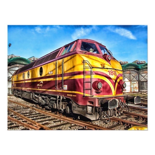 Impression Photo Moteur à vapeur rouge et jaune Locomotive Train Ar (Devant)