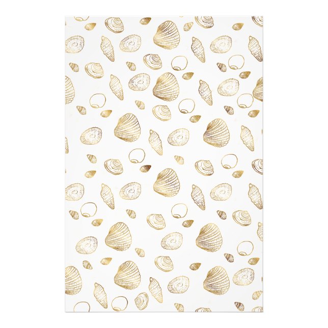 Impression Photo Motif élégant Gold White Seashells (Devant)