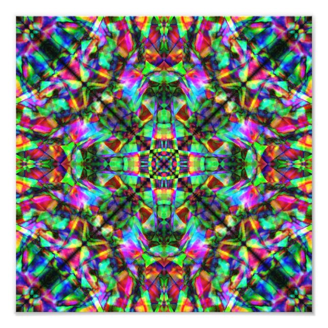 Impression Photo Motif Mandala vert et arc en ciel (Devant)