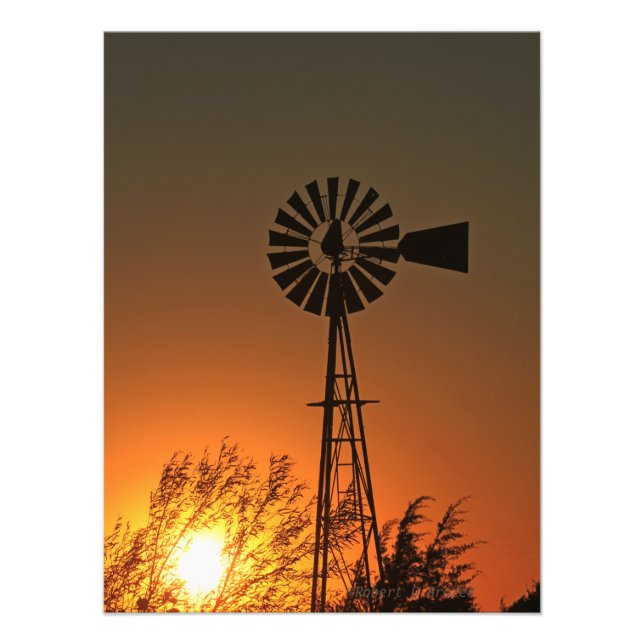 Impression Photo Moulin à vent du pays du Kansas avec nuages, Impre (Devant)
