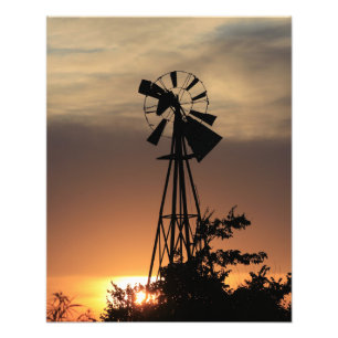Impression Photo Moulin à vent du pays du Kansas avec nuages, Impre