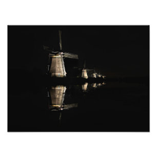 Impression Photo Moulins à vent illuminés à Kinderdijk à l'impressi
