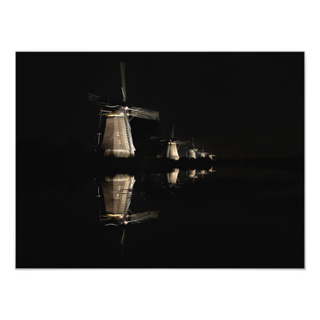 Impression Photo Moulins à vent illuminés à Kinderdijk à l'impressi (Devant)