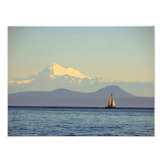 Impression Photo Mt. Baker et voilier - Puget Sound, Washington