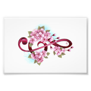 Impression Photo Musical treble clef notes with sakura flowers