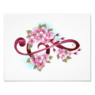 Impression Photo Musical treble clef notes with sakura flowers