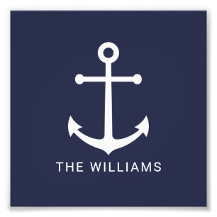 Impression Photo Nautical White Anchor and Custom Nom on Navy Blue