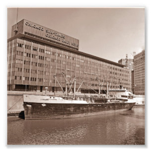 Impression Photo Navire Chicago Sun Times Bldg Great Lakes 1967