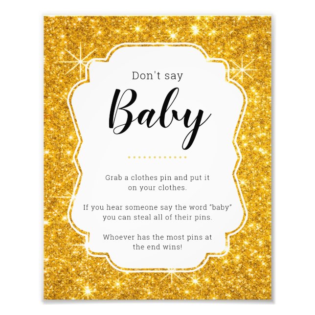 Impression Photo Ne pas dire Baby Gold Baby shower Jeu Signe (Devant)