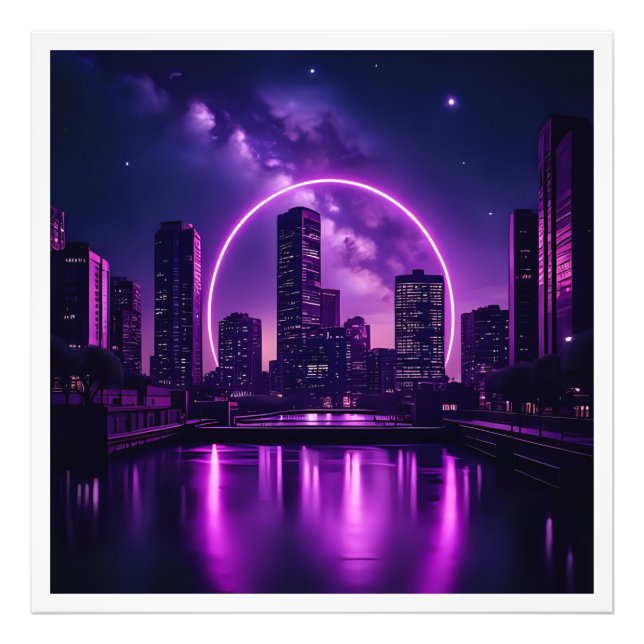 Impression Photo Neon Cyberpunk Cityscape - Futuriste Purple (Devant)
