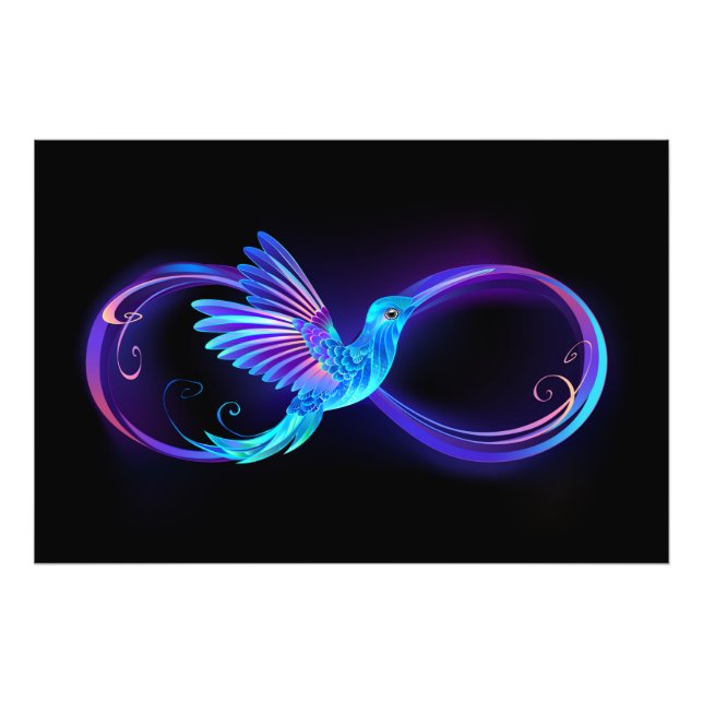 Impression Photo Neon Infinity Symbol with Glowing Hummingbird (Devant)