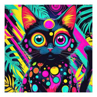 Impression Photo ✨ Neon Psychedelic Cat – Pop Art Design 🎨🐱