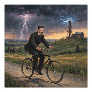 Impression Photo Nikola Tesla se rendant à vélo à son laboratoire v