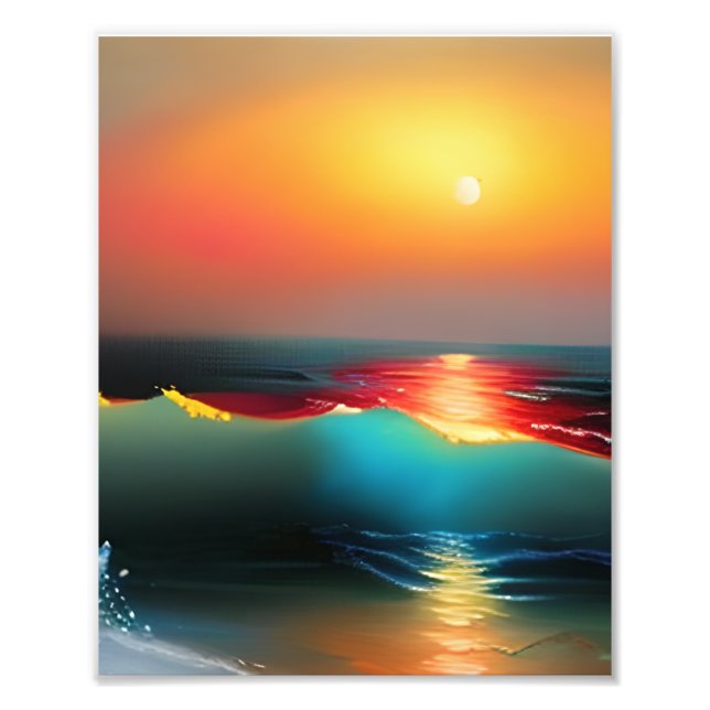Impression Photo Océan éthéré et coucher du soleil Art IA (Devant)